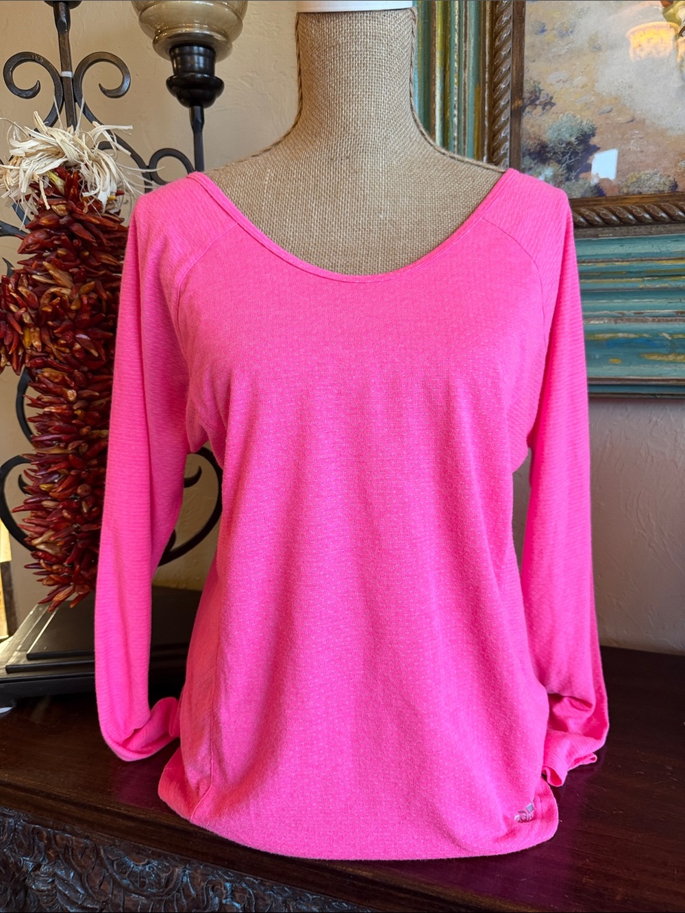 adidas Hot Pink Women's Long Sleeve Scoop Neck Top